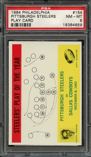 1964 PHILADELPHIA 154 PITTSBURGH STEELERS PLAY CARD PSA NM-MT 8