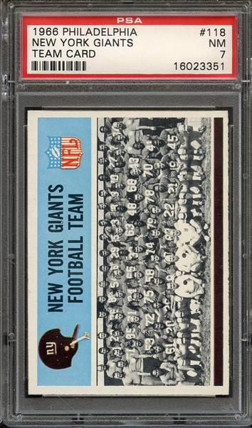 1966 PHILADELPHIA 118 NEW YORK GIANTS TEAM CARD PSA NM 7