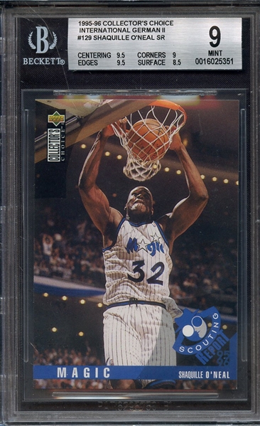 1995 COLLECTORS CHOICE INTERNATIONAL GERMAN 129 SHAQUILLE O'NEAL BGS MINT 9