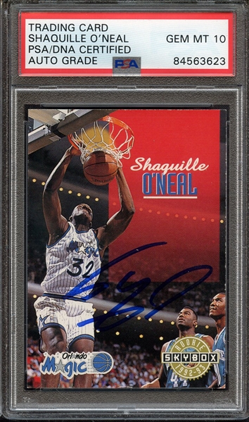 1992 SKYBOX 382 SIGNED SHAQUILLE O'NEAL PSA/DNA AUTO 10