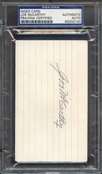 JOE MCCARTHY SIGNED INDEX CARD PSA/DNA AUTO AUTHENTIC