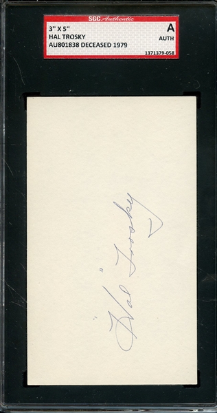 HAL TROSKY SIGNED INDEX CARD SGC AUTO AUTHENTIC