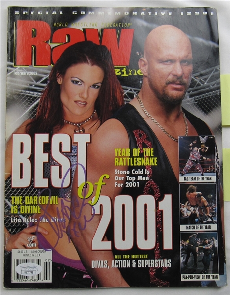 Lita Rob Van Dam Trish Stratus Signed WWE WWF Magazine February 2002 JSA UU73746