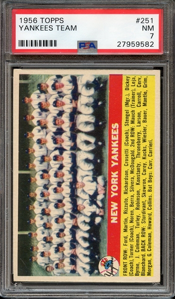 1956 TOPPS 251 YANKEES TEAM PSA NM 7