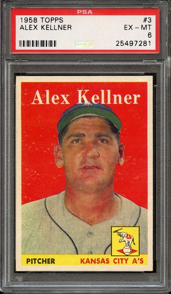 1958 TOPPS 3 ALEX KELLNER PSA EX-MT 6