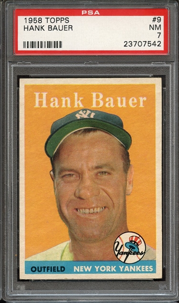 1958 TOPPS 9 HANK BAUER PSA NM 7