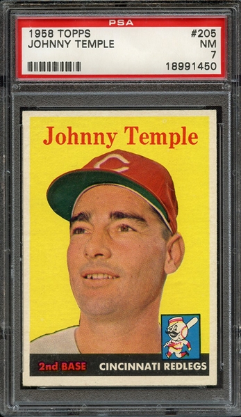 1958 TOPPS 205 JOHNNY TEMPLE PSA NM 7