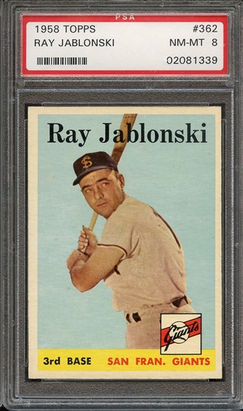 1958 TOPPS 362 RAY JABLONSKI PSA NM-MT 8