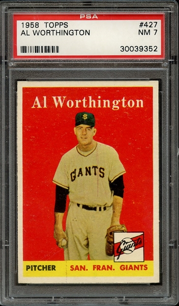 1958 TOPPS 427 AL WORTHINGTON PSA NM 7