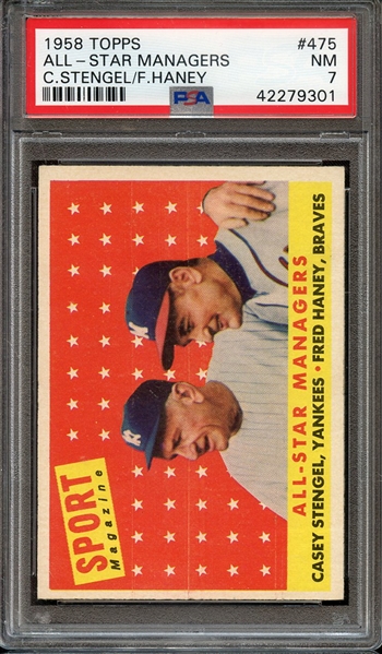 1958 TOPPS 475 ALL-STAR MANAGERS C.STENGEL/F.HANEY PSA NM 7