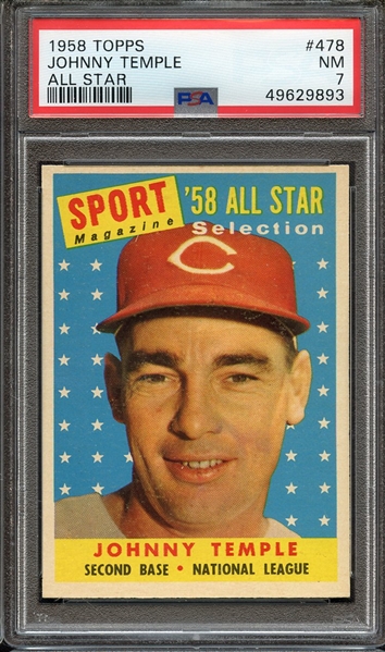 1958 TOPPS 478 JOHNNY TEMPLE ALL STAR PSA NM 7