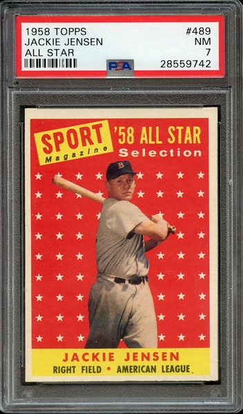 1958 TOPPS 489 JACKIE JENSEN ALL STAR PSA NM 7