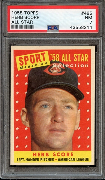 1958 TOPPS 495 HERB SCORE ALL STAR PSA NM 7