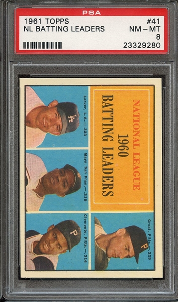 1961 TOPPS 41 NL BATTING LEADERS PSA NM-MT 8