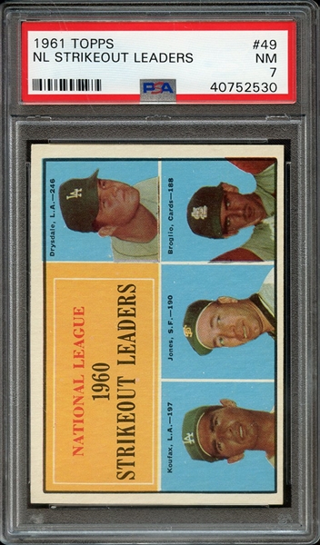 1961 TOPPS 49 NL STRIKEOUT LEADERS PSA NM 7