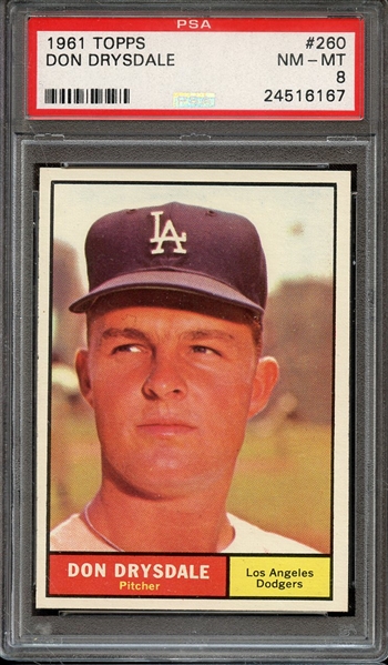 1961 TOPPS 260 DON DRYSDALE PSA NM-MT 8