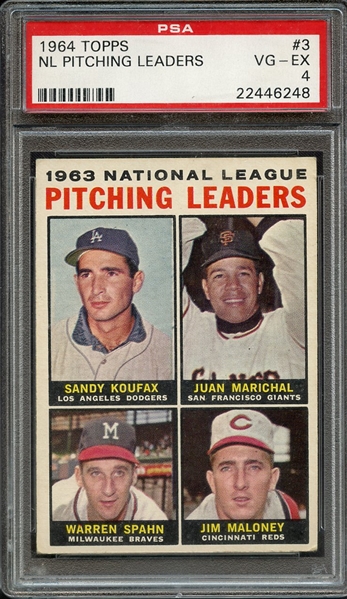 1964 TOPPS 3 NL PITCHING LEADERS PSA VG-EX 4