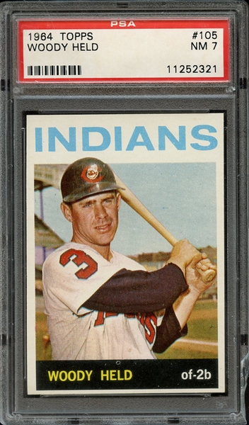 1964 TOPPS 105 WOODY HELD PSA NM 7 * CRACKED CASE *