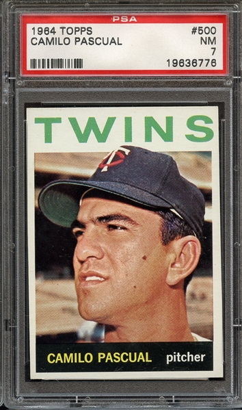 1964 TOPPS 500 CAMILO PASCUAL PSA NM 7