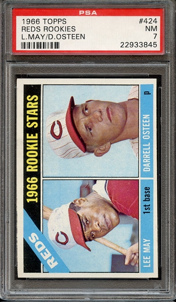 1966 TOPPS 424 REDS ROOKIES L.MAY/D.OSTEEN PSA NM 7