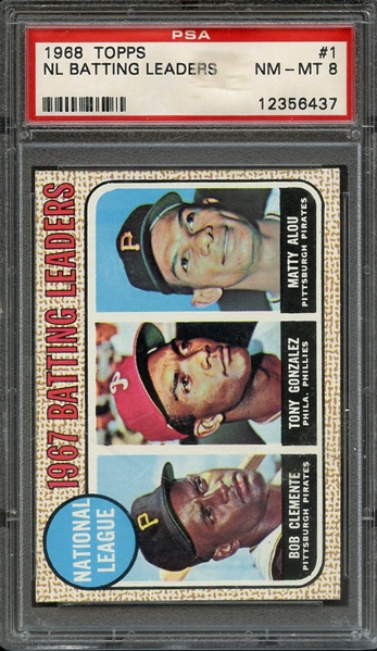 1968 TOPPS 1 NL BATTING LEADERS CLEMENTE/GONZALEZ/ALOU PSA NM-MT 8