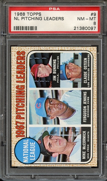 1968 TOPPS 9 NL PITCHING LEADERS PSA NM-MT 8