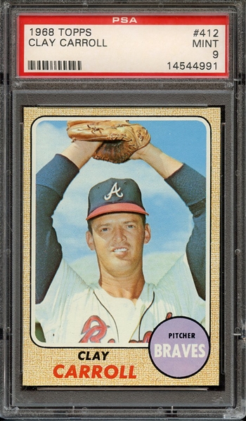 1968 TOPPS 412 CLAY CARROLL PSA MINT 9