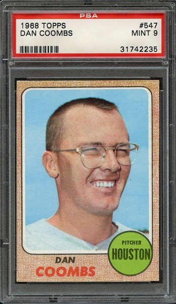 1968 TOPPS 547 DAN COOMBS PSA MINT 9