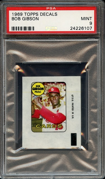 1969 TOPPS DECALS BOB GIBSON PSA MINT 9