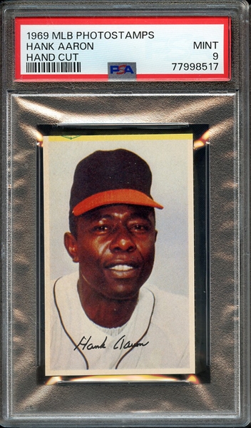 1969 MLB PHOTOSTAMPS HANK AARON HAND CUT PSA MINT 9