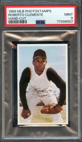 1969 MLB PHOTOSTAMPS ROBERTO CLEMENTE HAND CUT PSA MINT 9