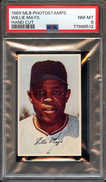 1969 MLB PHOTOSTAMPS WILLIE MAYS HAND CUT PSA NM-MT 8