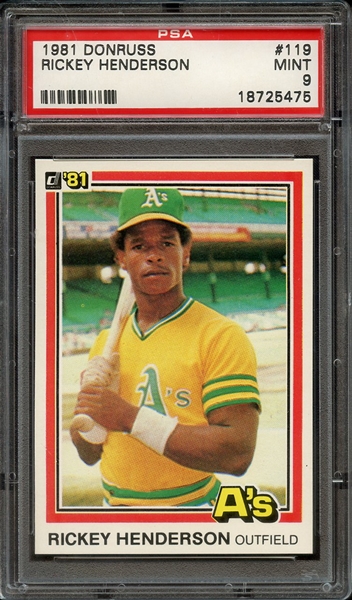 1981 DONRUSS 119 RICKEY HENDERSON PSA MINT 9