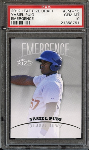 2012 LEAF RIZE DRAFT EMERGENCE EM-15 YASIEL PUIG EMERGENCE PSA GEM MT 10