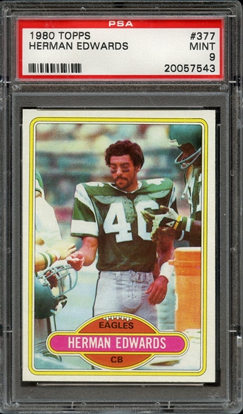 1980 TOPPS 377 HERMAN EDWARDS PSA MINT 9