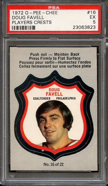 1972 O-PEE-CHEE PLAYERS CRESTS 16 DOUG FAVELL PLAYERS CRESTS PSA EX 5