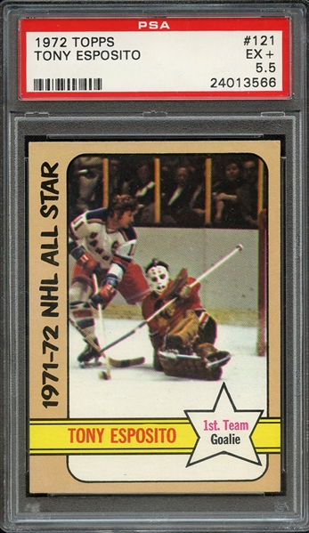 1972 TOPPS 121 TONY ESPOSITO PSA EX+ 5.5