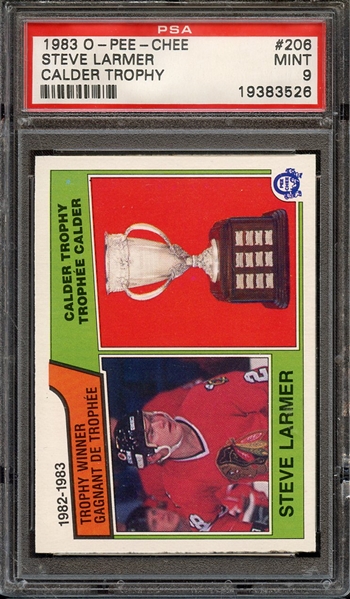 1983 O-PEE-CHEE 206 STEVE LARMER CALDER TROPHY PSA MINT 9