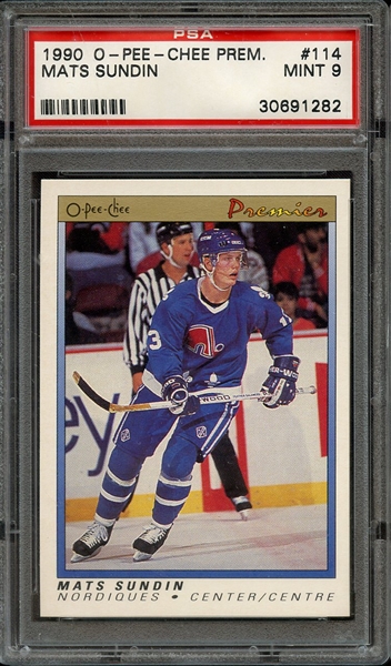 1990 O-PEE-CHEE PREMIER 114 MATS SUNDIN PSA MINT 9