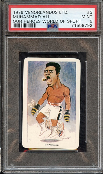 1979 VENORLANDUS LTD. OUR HEROES WORLD OF SPORT 3 MUHAMMAD ALI OUR HEROES WORLD OF SPORT PSA MINT 9