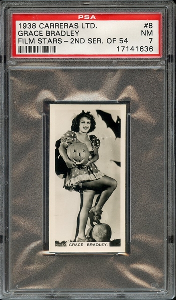 1938 CARRERAS LTD. FILM STARS 2ND SER. OF 54 8 GRACE BRADLEY FILM STARS-2ND SER. OF 54 PSA NM 7