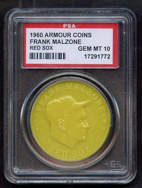 1960 ARMOUR COINS FRANK MALZONE RED SOX PSA GEM MT 10