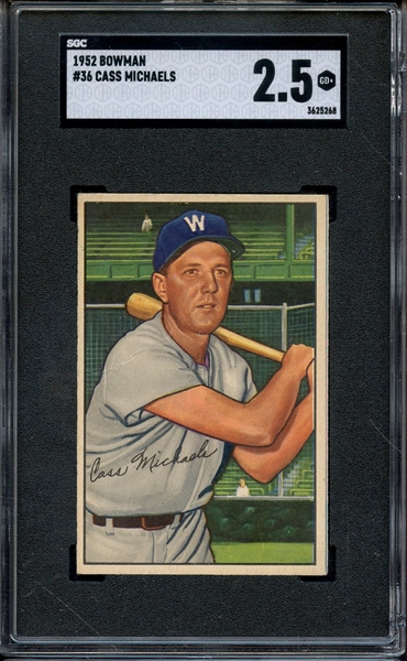 1952 BOWMAN 36 CASS MICHAELS SGC GOOD+ 2.5