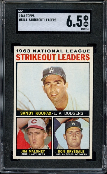 1964 TOPPS 5 NL STRIKEOUT LEADERS SGC EX-MT+ 6.5