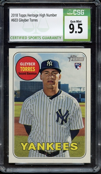 2018 TOPPS HERITAGE 603 GLYBER TORRES CSG GEM MINT 9.5