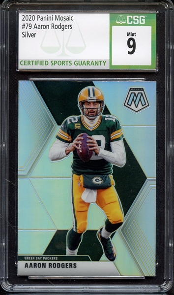 2020 PANINI MOSAIC SILVER 79 AARON RODGERS CSG MINT 9