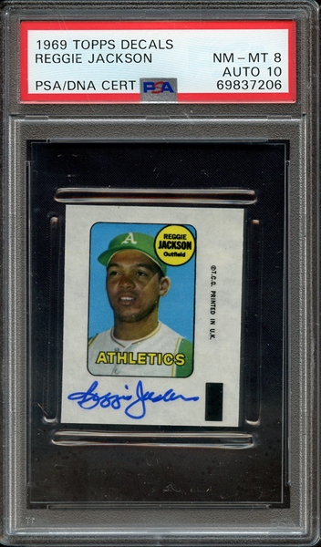 1969 TOPPS DECALS SIGNED REGGIE JACKSON PSA NM-MT 8 PSA/DNA AUTO 10