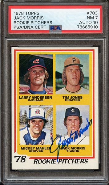 1978 TOPPS 703 SIGNED JACK MORRIS PSA NM 7 PSA/DNA AUTO 10