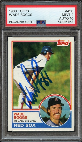 1983 TOPPS 498 SIGNED WADE BOGGS PSA MINT 9 PSA/DNA AUTO 10