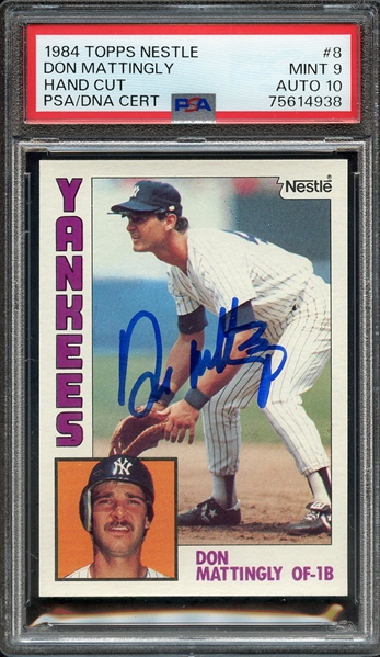 1984 TOPPS NESTLE 8 SIGNED DON MATTINGLY PSA MINT 9 PSA/DNA AUTO 10